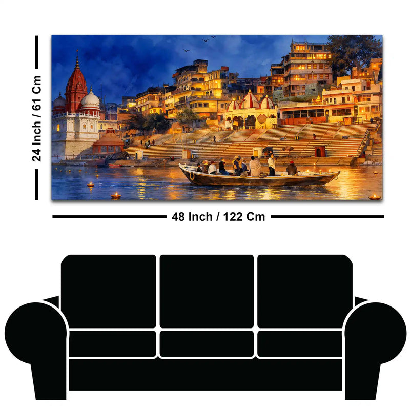 Banaras Ghat Evening View Canvas Wall Painting