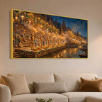 Banaras Ghat Ganga Aarti Canvas Painting for Home Decoration