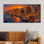 Banaras Ghat Sunset Aarti Canvas Painting for Living Room Decor