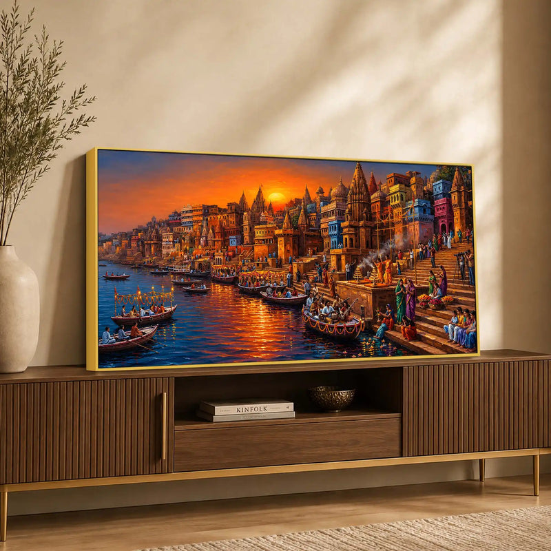 Banaras Ghat Sunset Aarti Canvas Painting for Living Room Decor