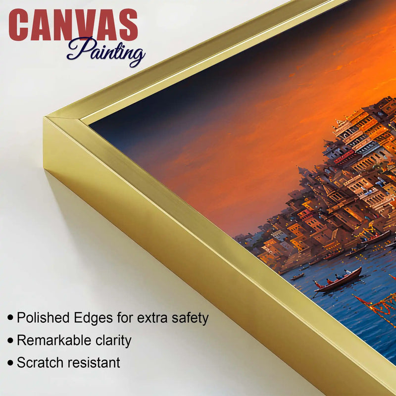 Banaras Ghat Sunset Aarti Canvas Painting for Living Room Decor