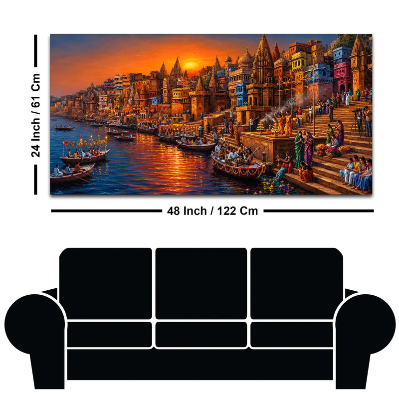 Banaras Ghat Sunset Aarti Canvas Painting for Living Room Decor
