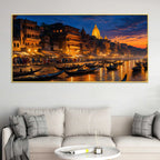 Banaras Ghat Sunset Canvas Painting for Living Room Decor