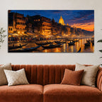 Banaras Ghat Sunset Canvas Painting for Living Room Decor