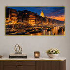Banaras Ghat Sunset Canvas Painting for Living Room Decor