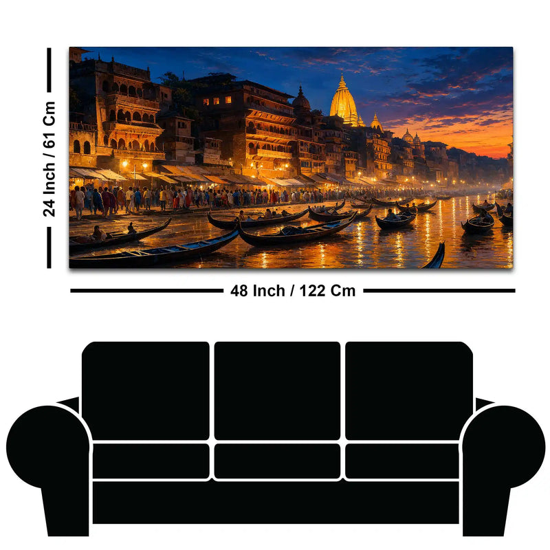 Banaras Ghat Sunset Canvas Painting for Living Room Decor