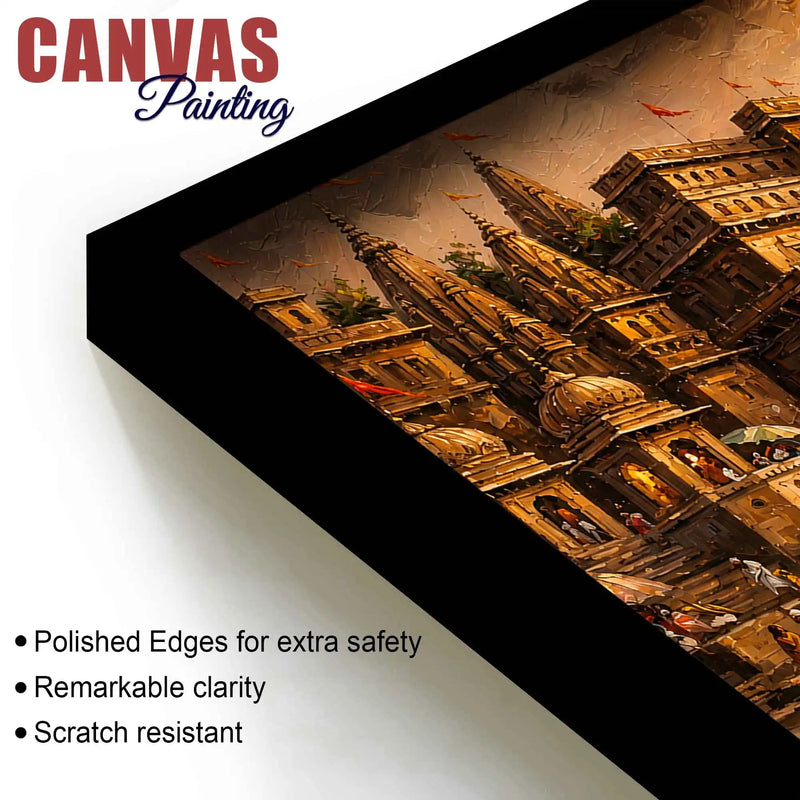 Banaras Ghat Temple Canvas Painting for Living Room Wall Decor and Home Decoration