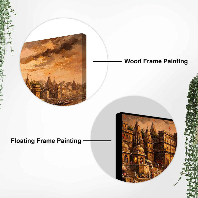 Banaras Ghat Temple Canvas Painting for Living Room Wall Decor and Home Decoration