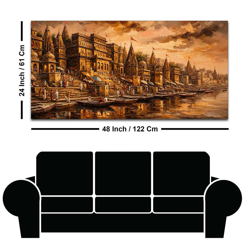Banaras Ghat Temple Canvas Painting for Living Room Wall Decor and Home Decoration