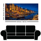 Banaras Ghats Diya and Boat Scene Canvas Painting for Living Room Decor