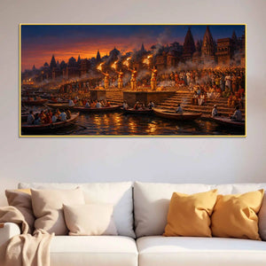 Banaras Riverside Aarti Canvas Painting for Living Room Decor
