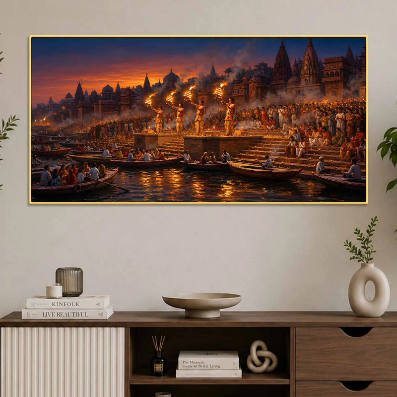 Banaras Riverside Aarti Canvas Painting for Living Room Decor