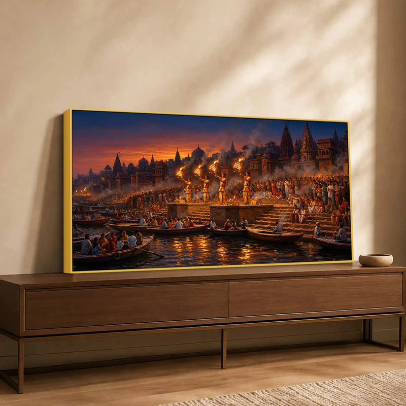 Banaras Riverside Aarti Canvas Painting for Living Room Decor