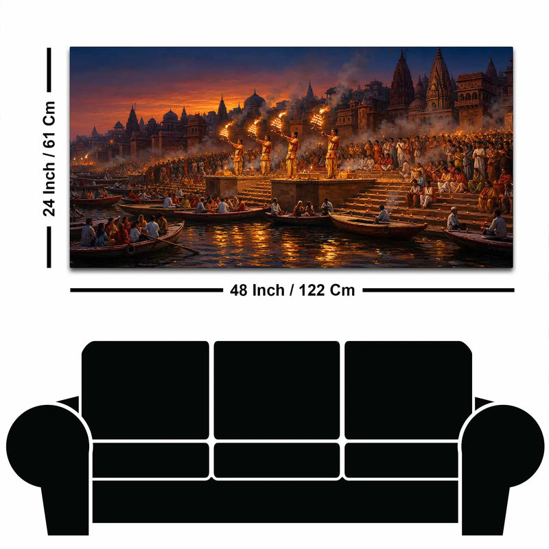Banaras Riverside Aarti Canvas Painting for Living Room Decor