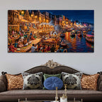 Banaras Riverside Devotional Scene Canvas Art Painting for Bedroom Decor