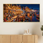 Banaras Riverside Devotional Scene Canvas Art Painting for Bedroom Decor