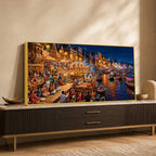 Banaras Riverside Devotional Scene Canvas Art Painting for Bedroom Decor