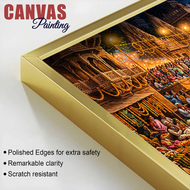 Banaras Riverside Devotional Scene Canvas Art Painting for Bedroom Decor