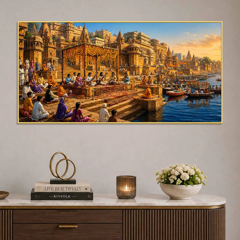 Banaras Riverside Traditional Music Painting for Home Wall Decor