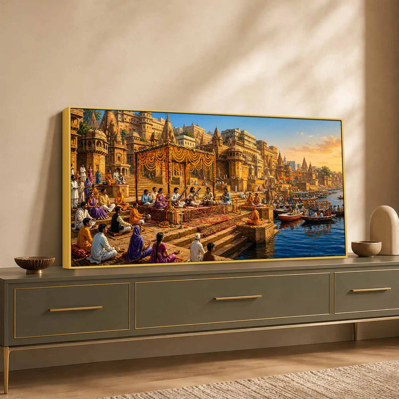Banaras Riverside Traditional Music Painting for Home Wall Decor
