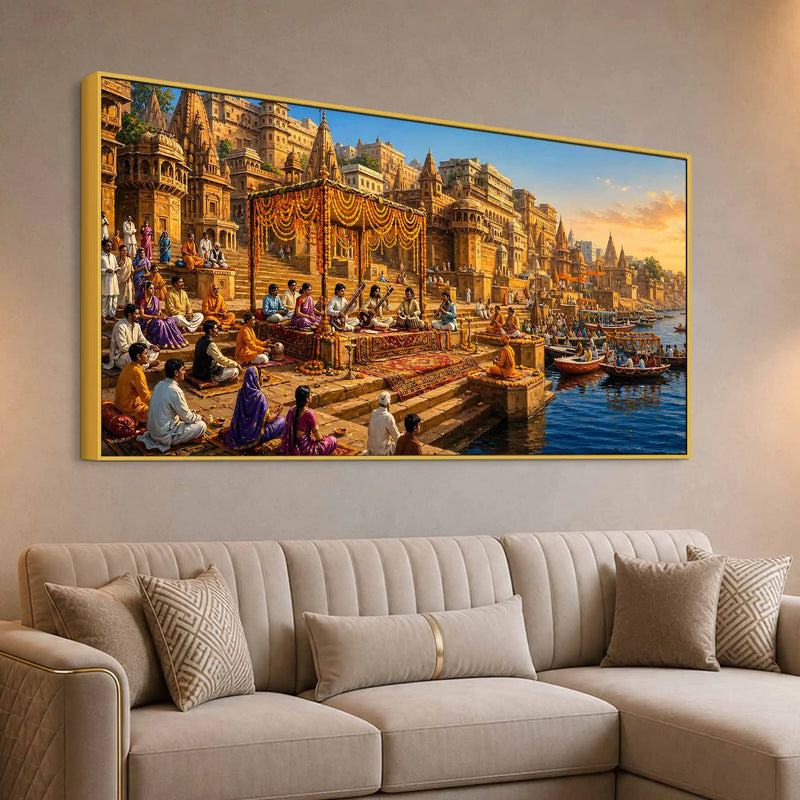 Banaras Riverside Traditional Music Painting for Home Wall Decor