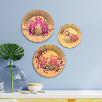 Band Baaja Baarat Shaadi Vibes Premium Wall Plates Painting Set of 3