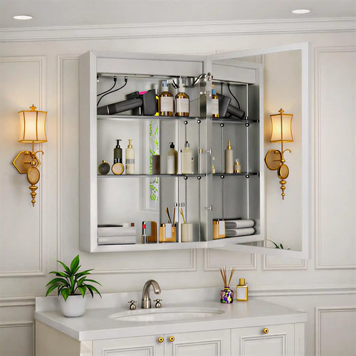 Bathroom Mirror Cabinet with Lighting and Ample Storage