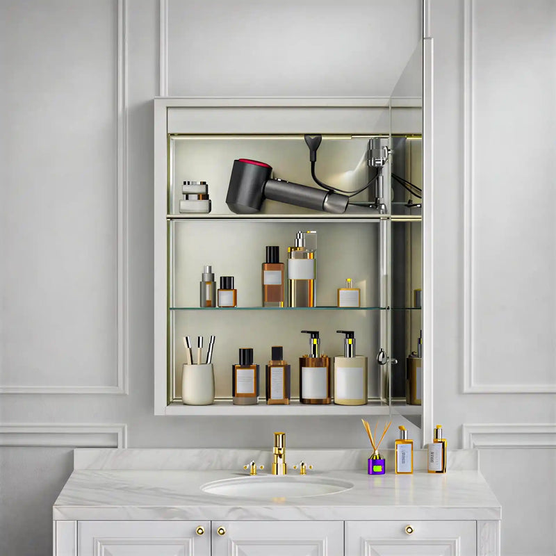 Bathroom Mirror Cabinet with Lighting and Ample Storage