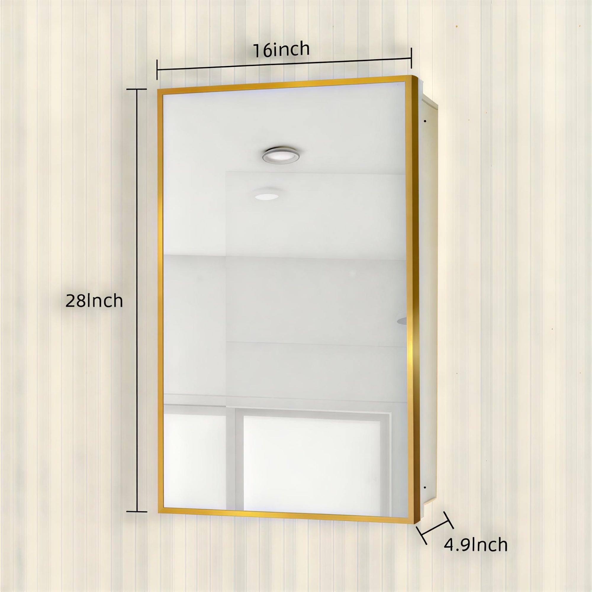 Bathroom Mirror with Gold Wooden Frame and Internal Shelves