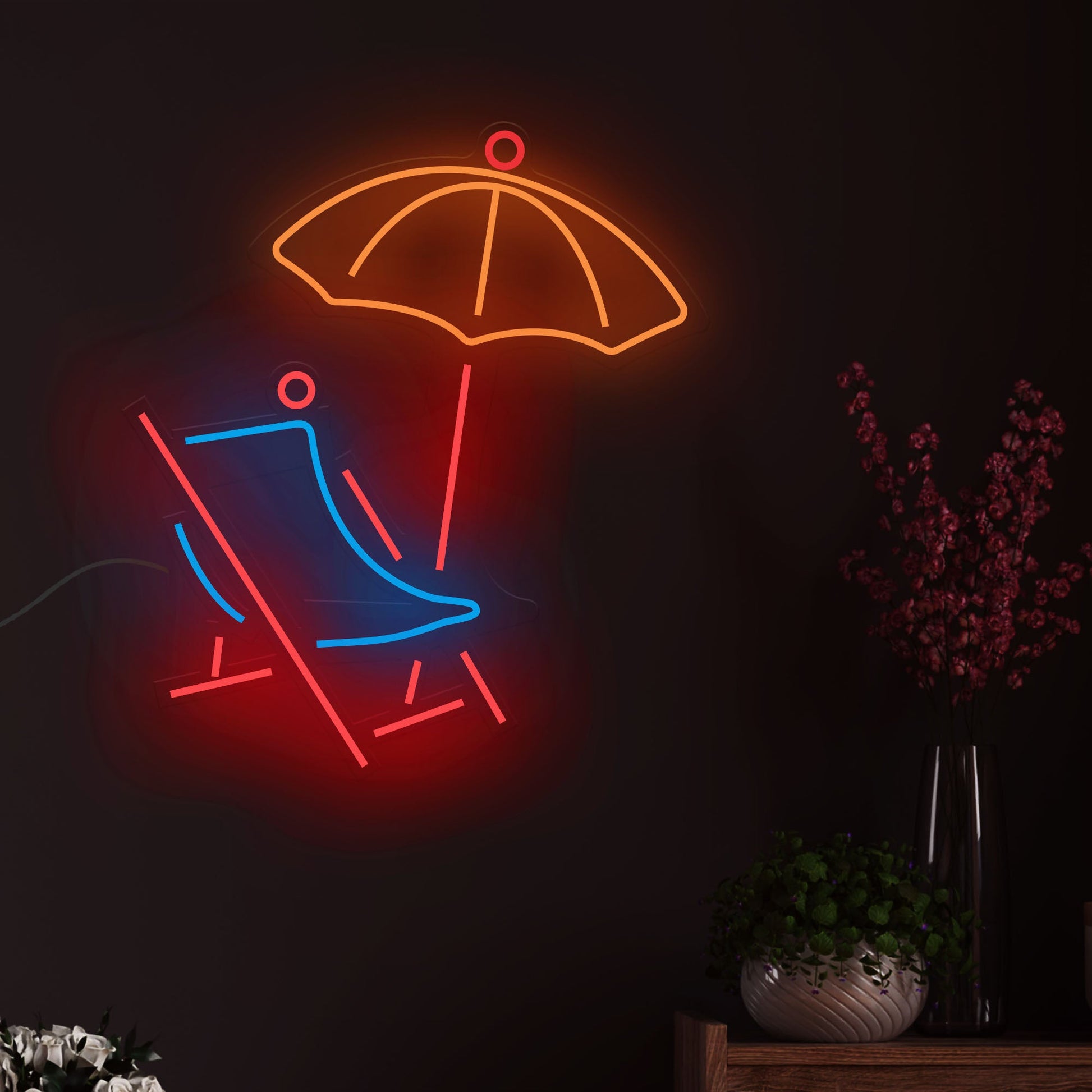 Beach Chair with Umbrella Neon Sign LED Light