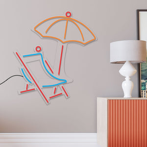 Beach Chair with Umbrella Neon Sign LED Light