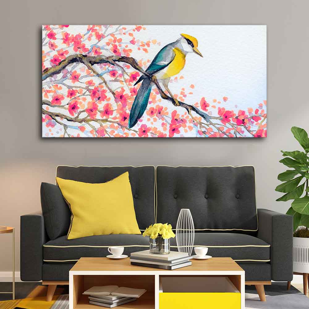 Beautiful Bird on Tree Branch Wall Painting