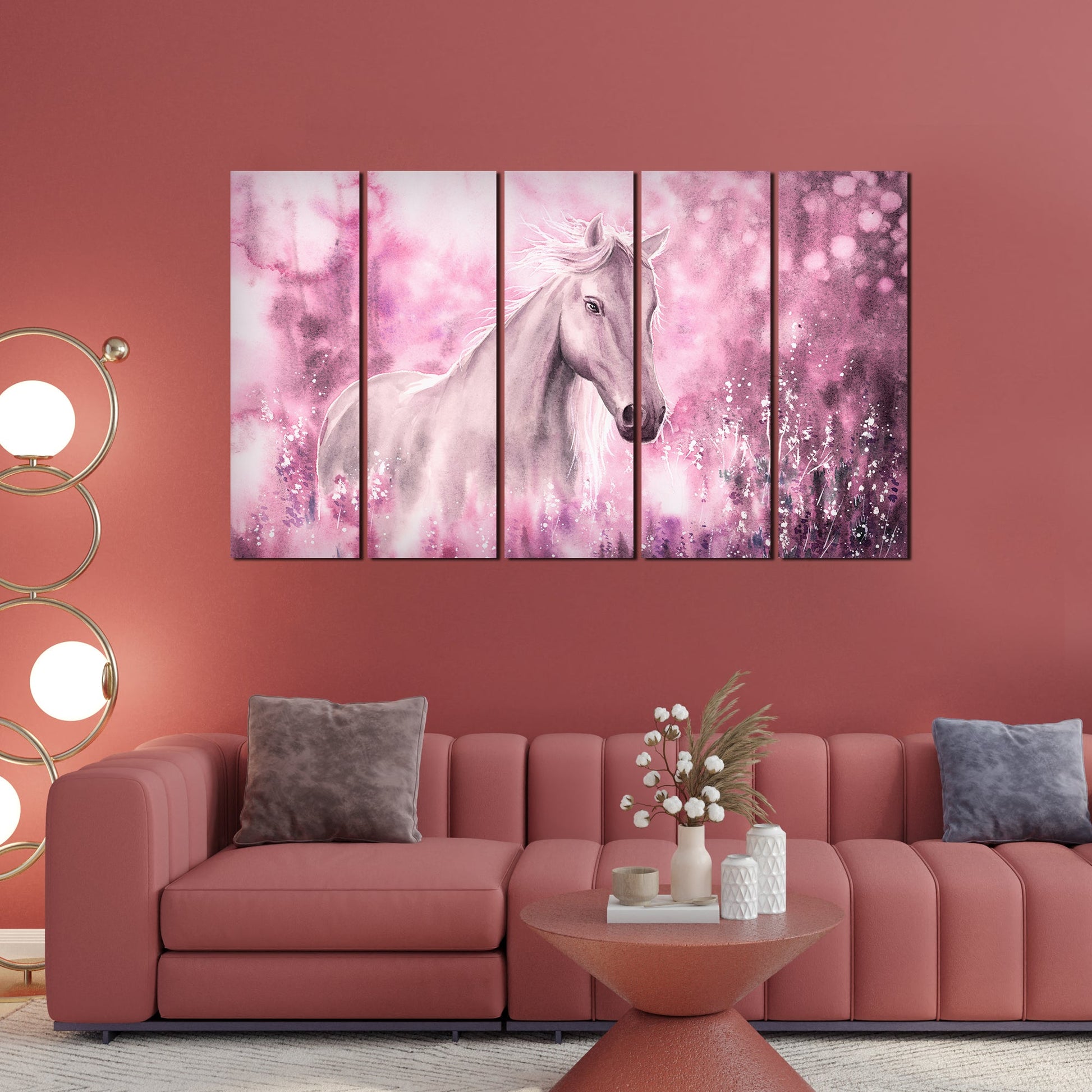 Beautiful White Horse Canvas Wall Painting Set of Five