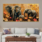 Beautiful Abstract Elephant Mother and Baby Canvas Wall Art Painting