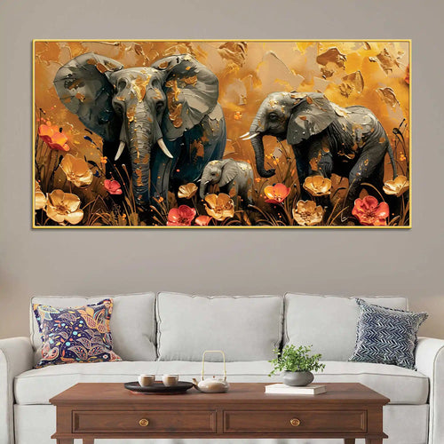 Beautiful Abstract Elephant Mother and Baby Canvas Wall Art Painting