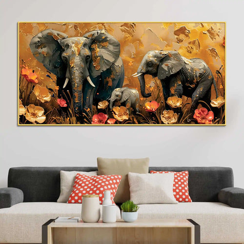 Beautiful Abstract Elephant Mother and Baby Canvas Wall Art Painting
