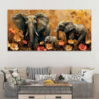 Beautiful Abstract Elephant Mother and Baby Canvas Wall Art Painting