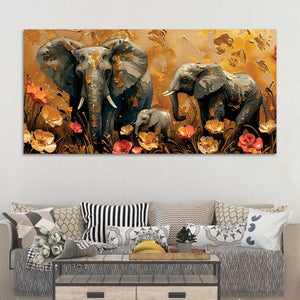 Beautiful Abstract Elephant Mother and Baby Canvas Wall Art Painting