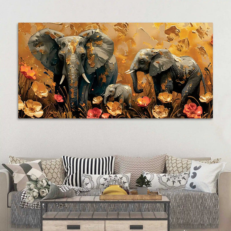 Beautiful Abstract Elephant Mother and Baby Canvas Wall Art Painting