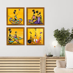 Beautiful Abstract Warli Women Art Wall Frame Set of Four