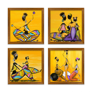 Beautiful Abstract Warli Women Art Wall Frame Set of Four