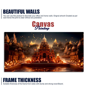 Beautiful  Adorned Diwali View of a Temple Canvas Wall Painting