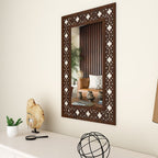 Beautiful Antique Rectangle Wooden Mirror with Walnut Finish