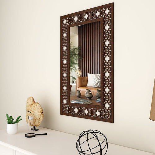 Beautiful Antique Rectangle Wooden Mirror with Walnut Finish