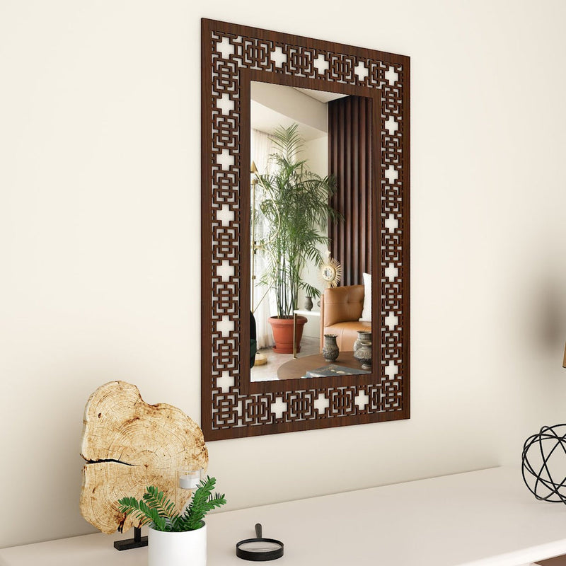 Beautiful Antique Rectangle Wooden Mirror with Walnut Finish