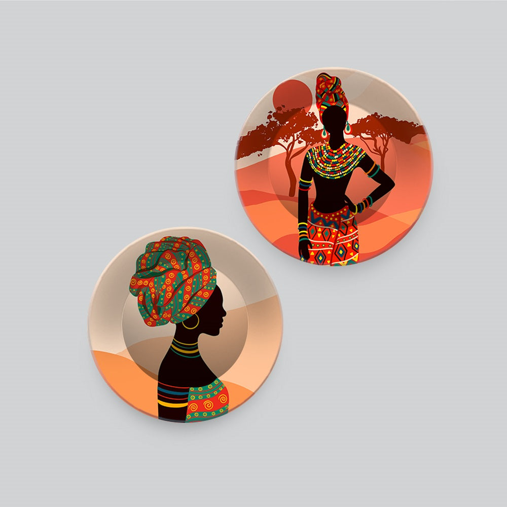 Beautiful Art of African Women Wall Hanging Plates of Two Pieces