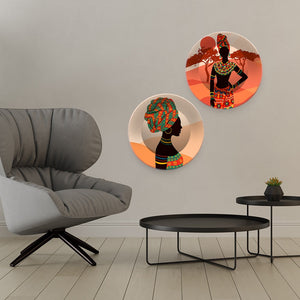 Beautiful Art of African Women Wall Hanging Plates of Two Pieces