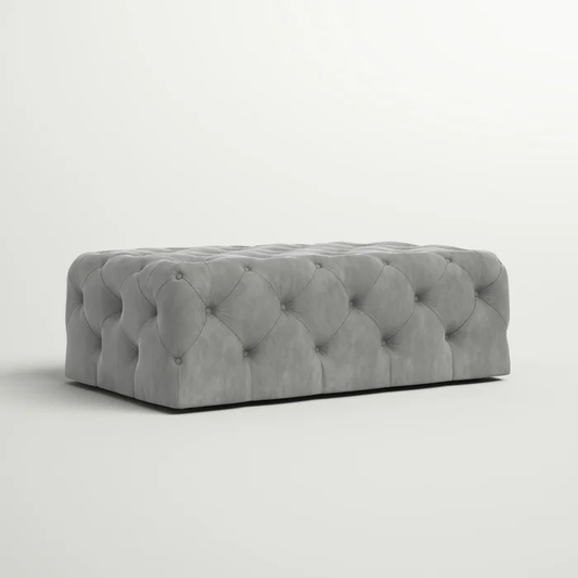 Beautiful Artistic Design Tufted Grey Velvet Ottoman