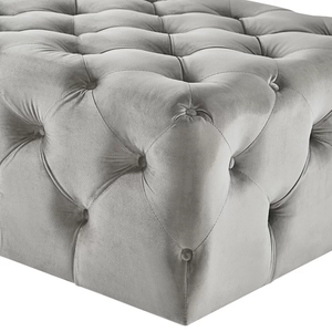 Beautiful Artistic Design Tufted Grey Velvet Ottoman