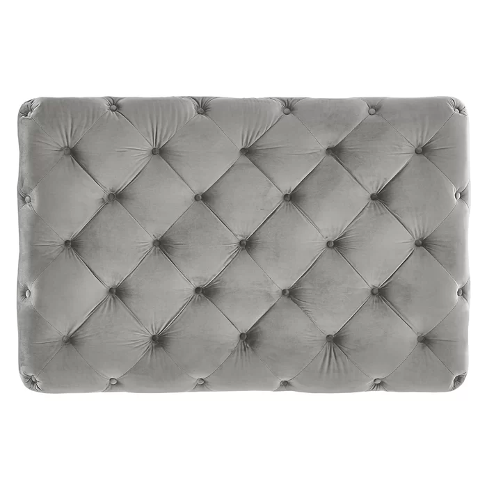 Beautiful Artistic Design Tufted Grey Velvet Ottoman